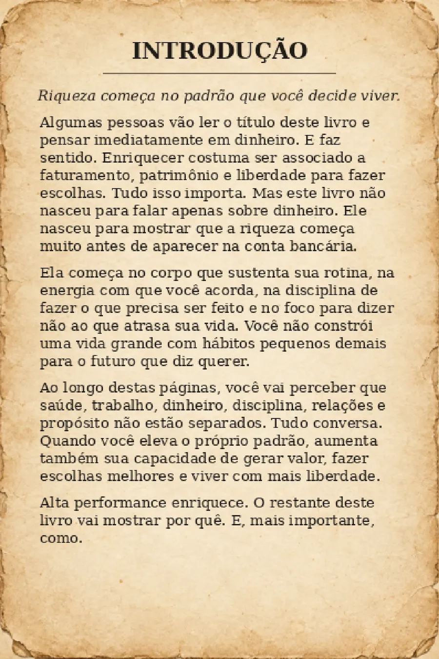 Página da Introdução do livro Alta Performance Enriquece