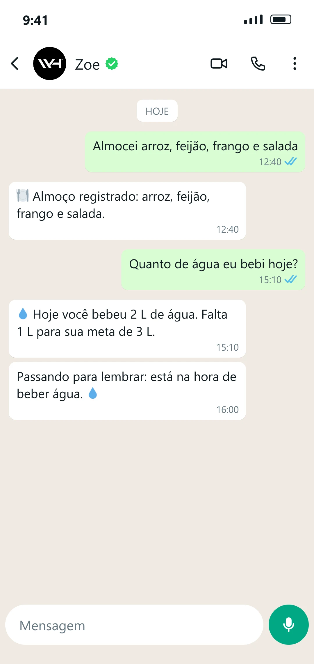Conversa com a Zoe no WhatsApp