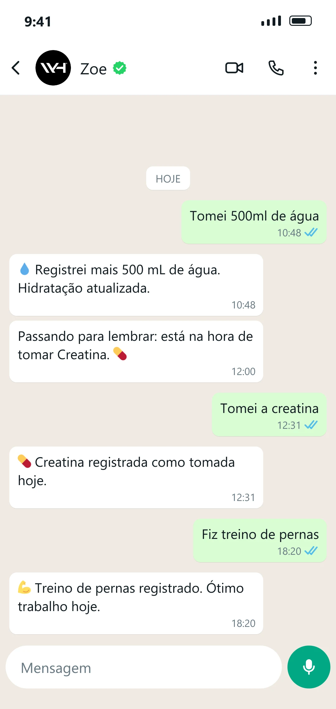 Conversa com a Zoe no WhatsApp
